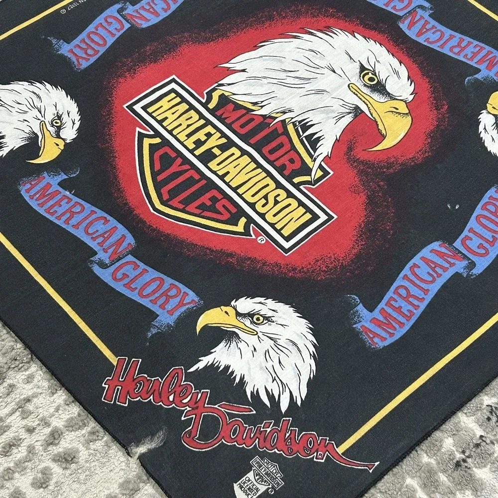 Vintage Harley Davidson Bandana 90s Made In USA Bald‎ Eagle Graphic Handkerchief